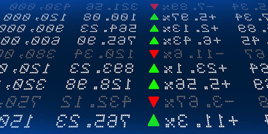 数字和绿色和红色箭头表示股票的表现